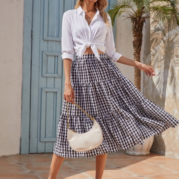 classic black white ruffle gingham midi skirt - Picture 2 of 4